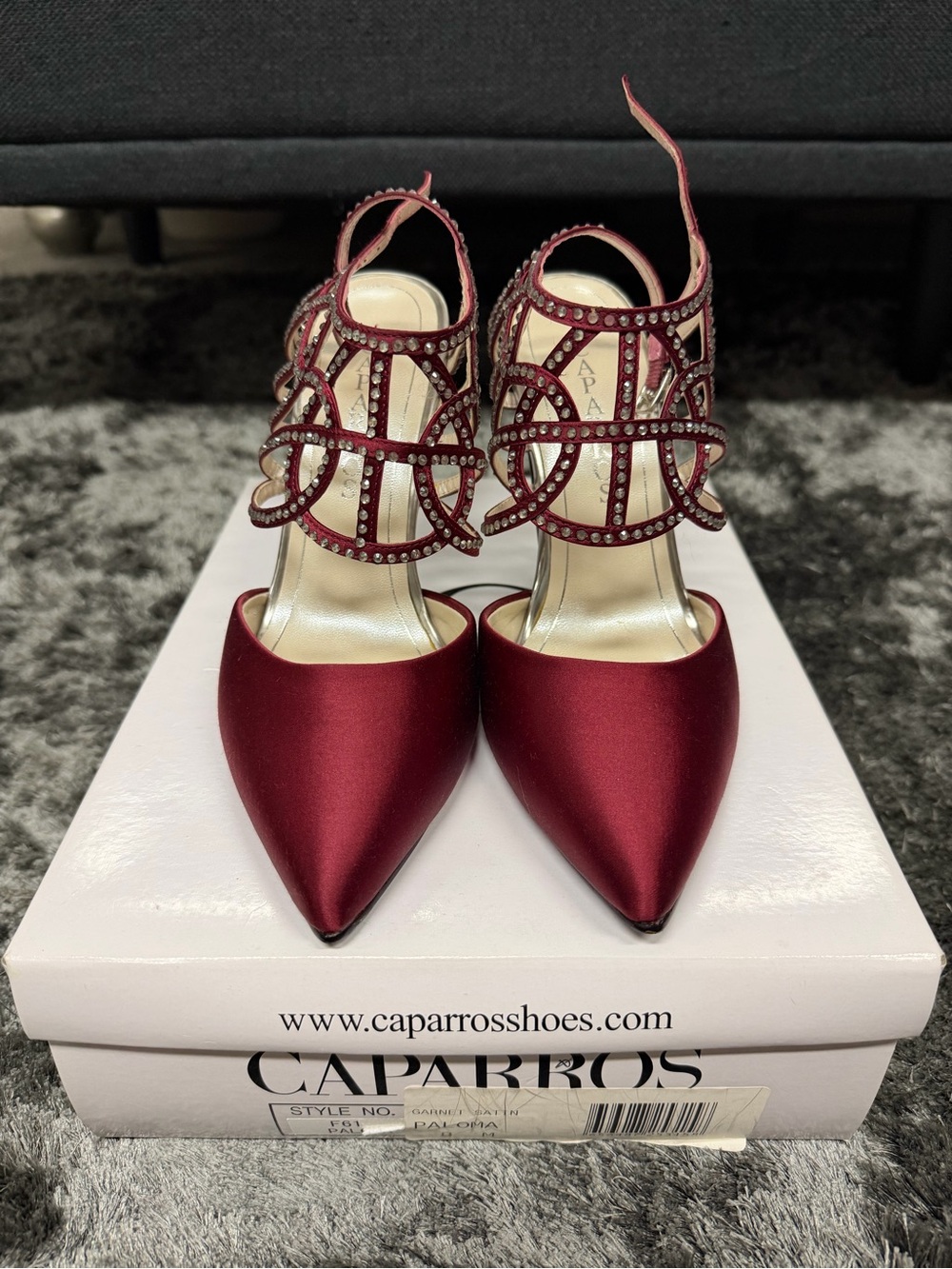 Caparros Women's Wine Satin Pointed Toe Heels with Jeweled Straps
